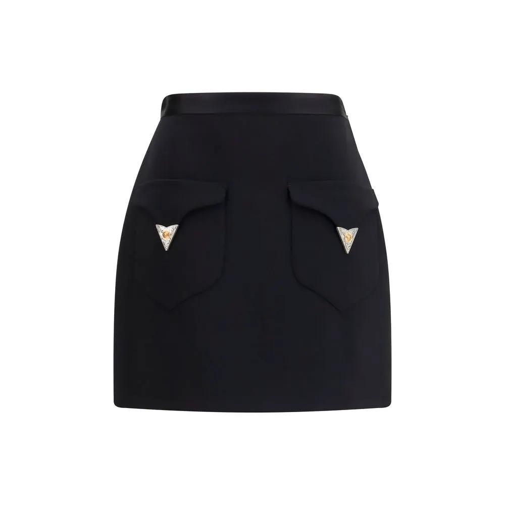 Versace Black Wool Oves Aries Mini Skirt