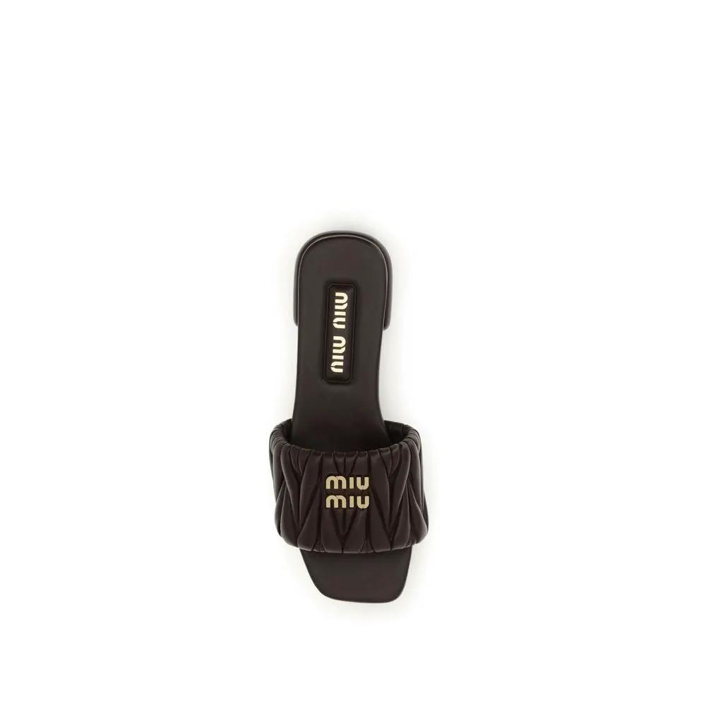 Miu Miu Brown Calf Leather Bos Taurus Flat Sandals