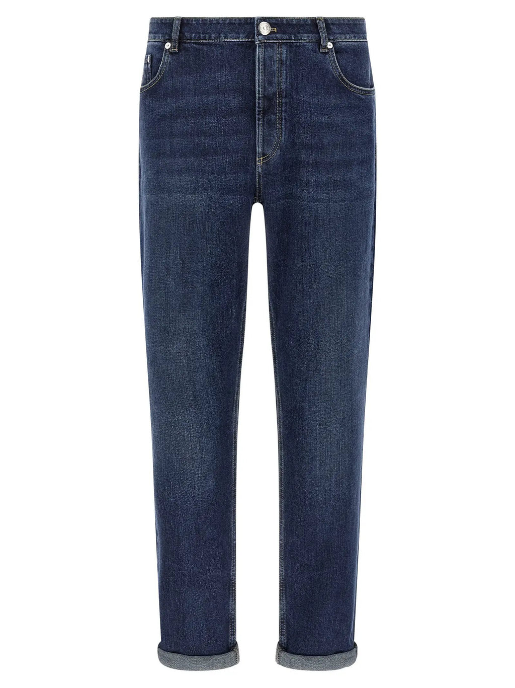 Jean droit en coton bleu Brunello Cucinelli