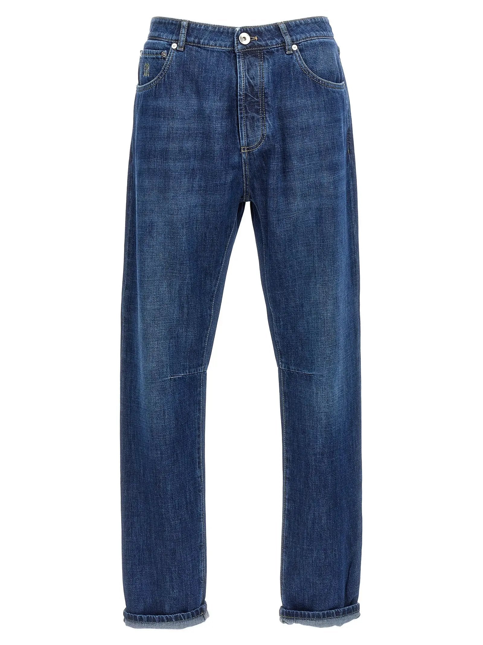 Jean Brunello Cucinelli bleu en coton coupe décontractée