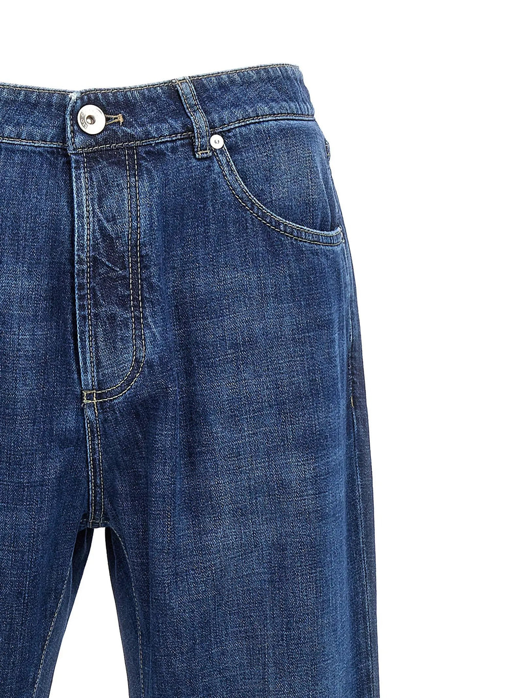 Jean Brunello Cucinelli bleu en coton coupe décontractée