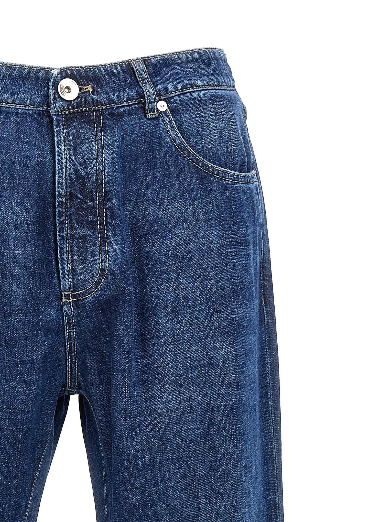 Jean Brunello Cucinelli bleu en coton coupe décontractée