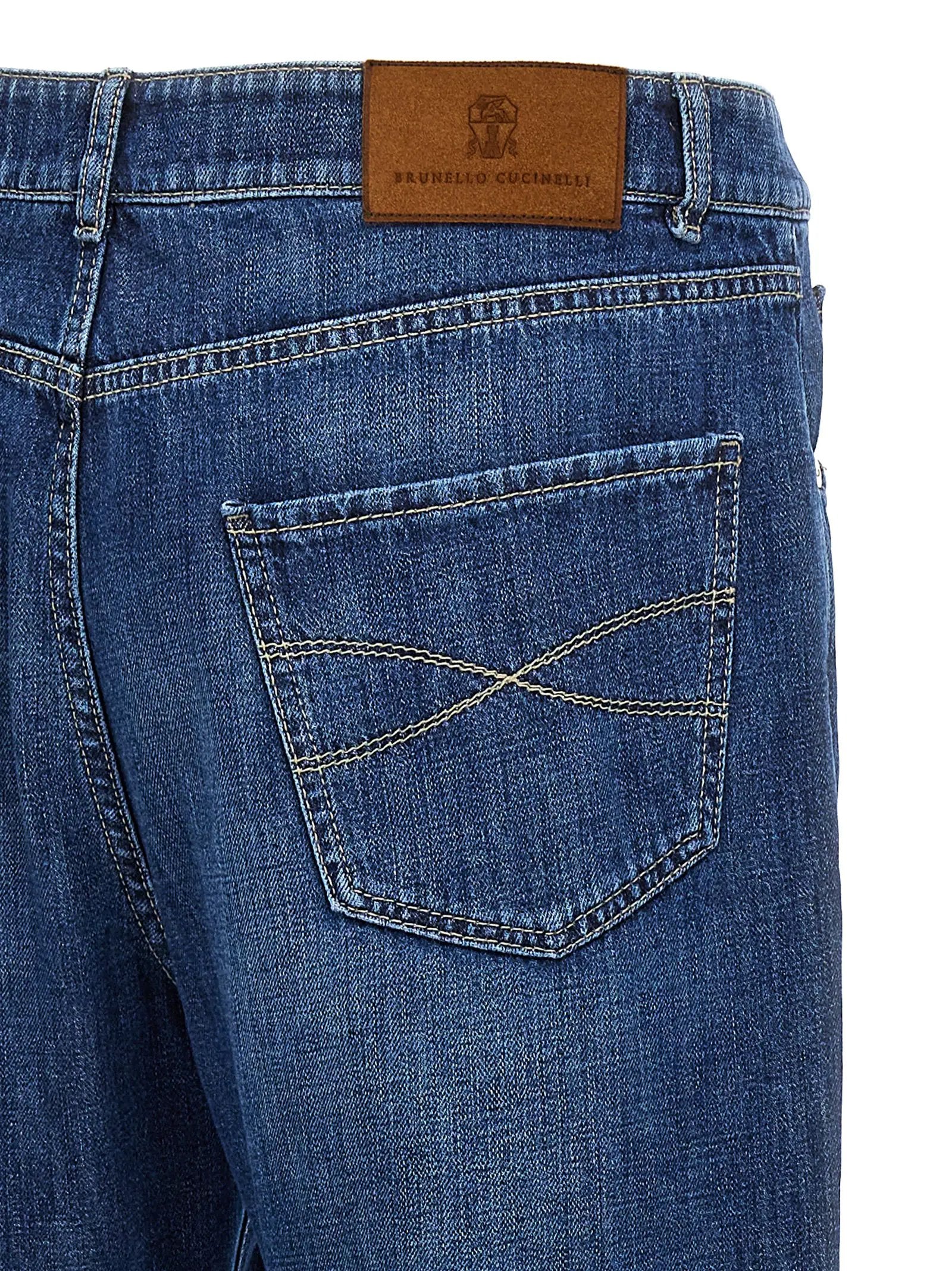 Jean Brunello Cucinelli bleu en coton coupe décontractée