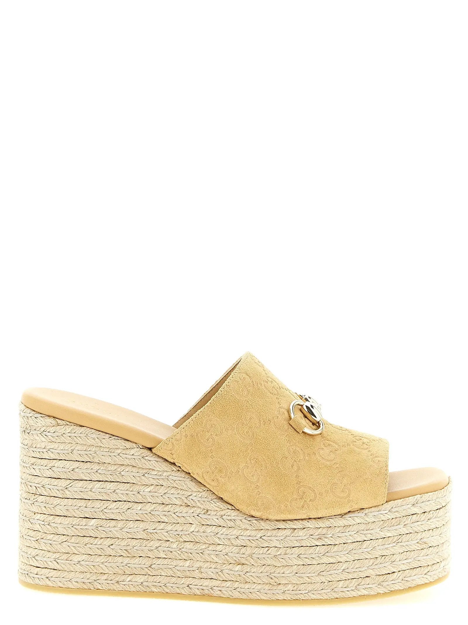 Gucci Beige Calfskin Wedge Sandals