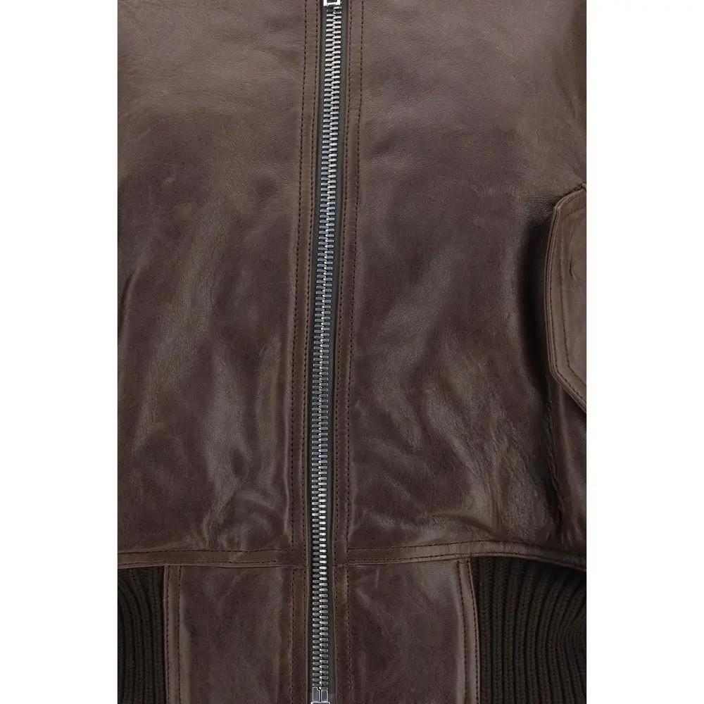Rick Owens Brown Calf Leather Bos Taurus Bomber