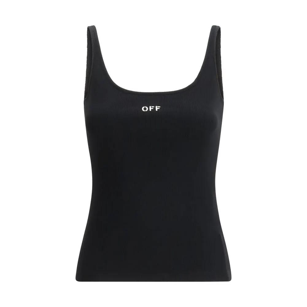 Off-White Black Cotton Sleeveles T-Shirt