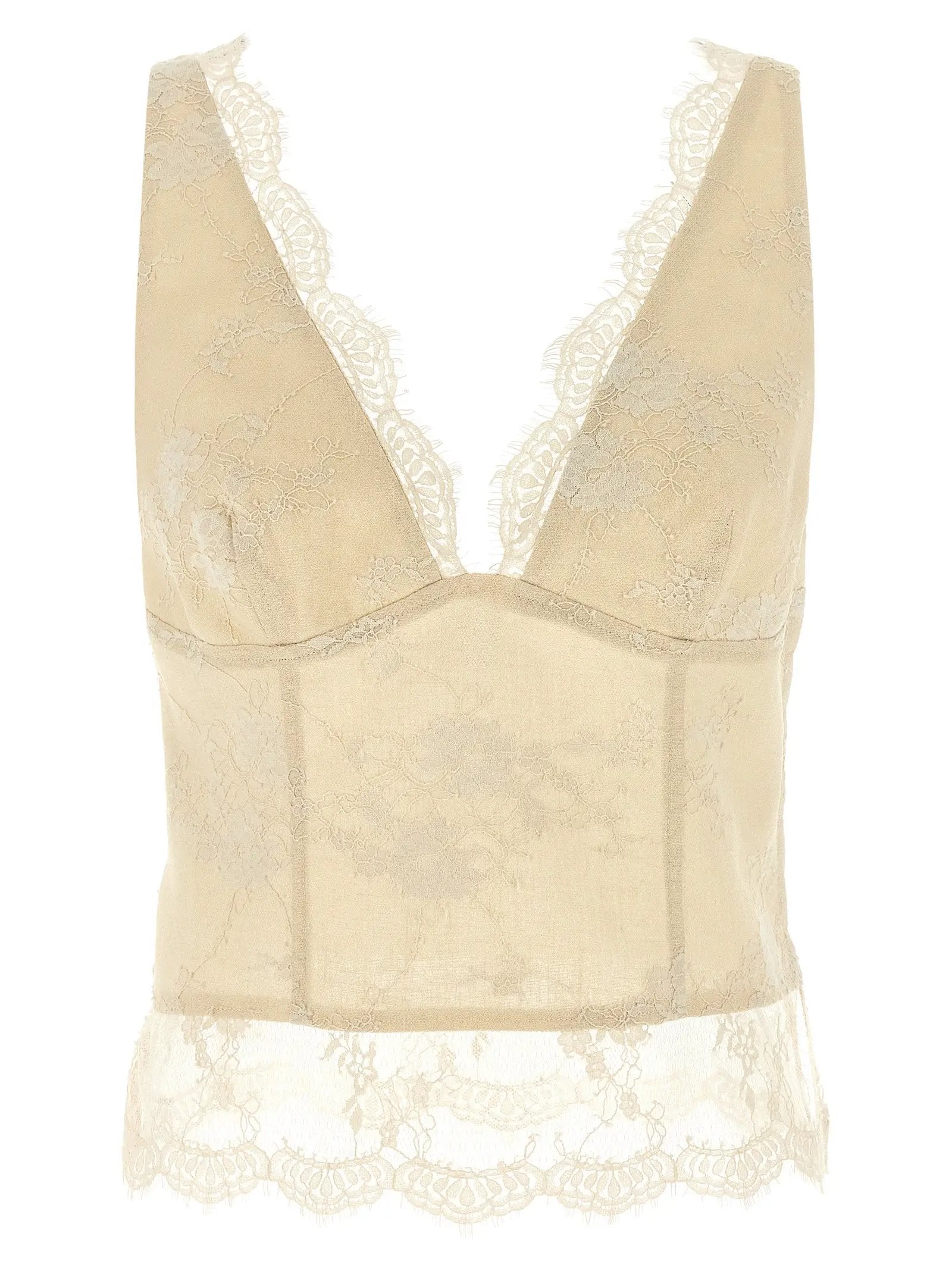 PINKO Beige Linen Tank Tops