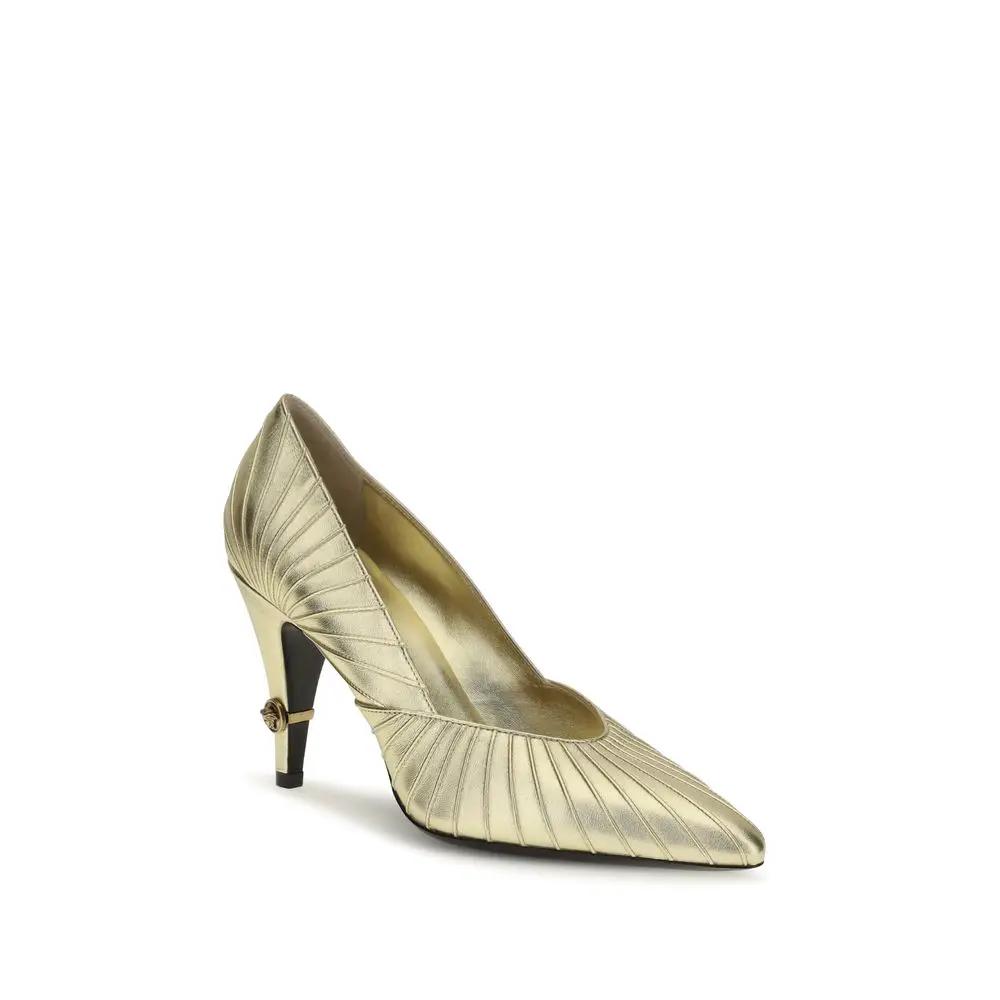 Versace Versace Gold Calf Leather Bos Taurus High Heel Pumps