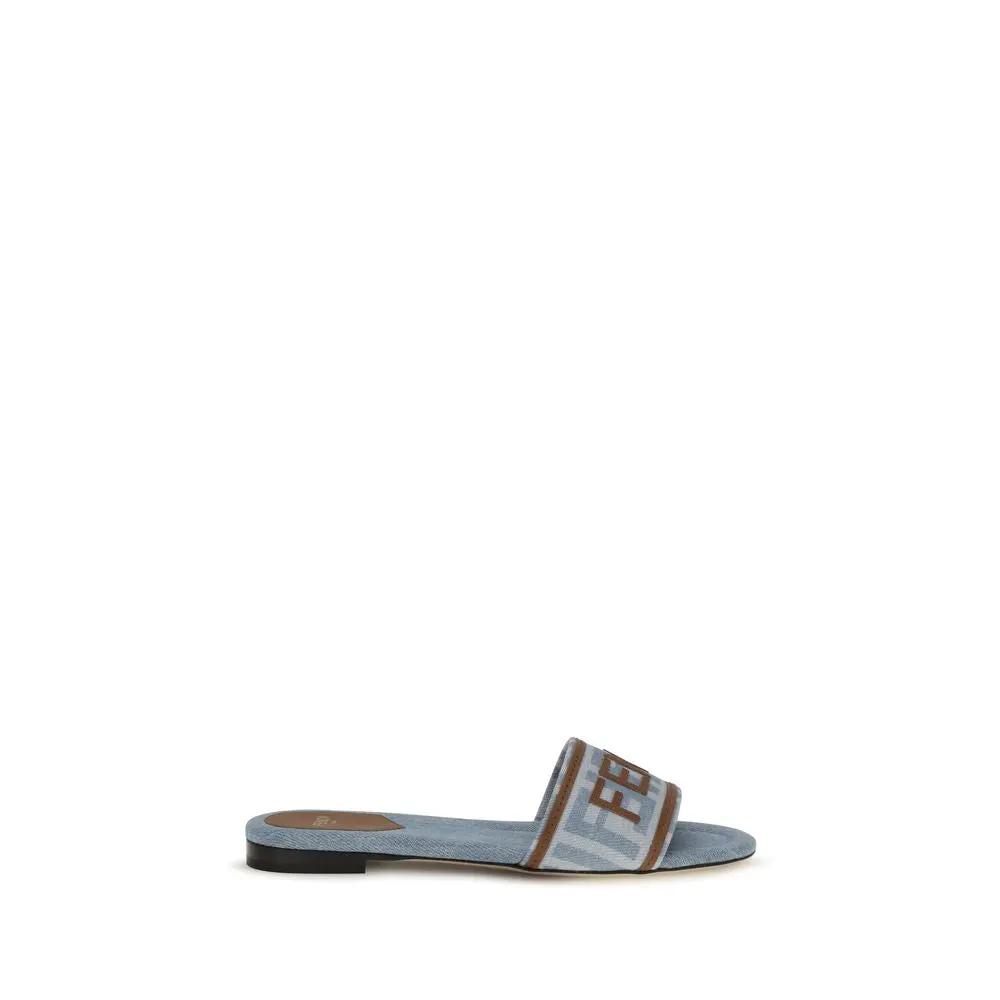 Fendi Fendi Blue Cotton Flat Sandals