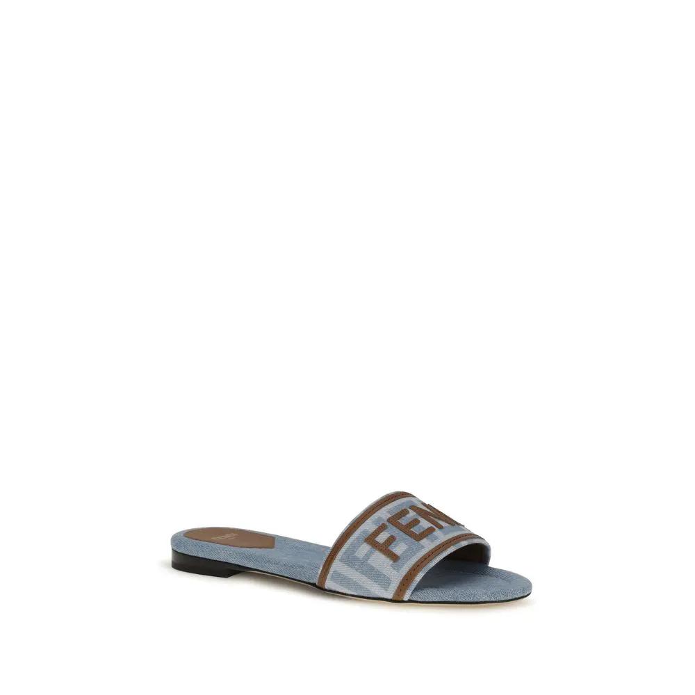 Fendi Fendi Blue Cotton Flat Sandals