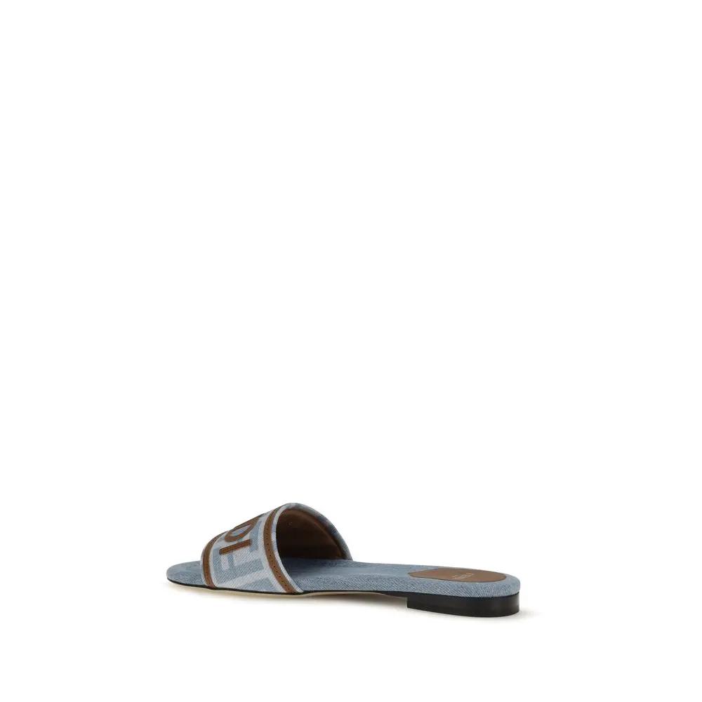 Fendi Fendi Blue Cotton Flat Sandals