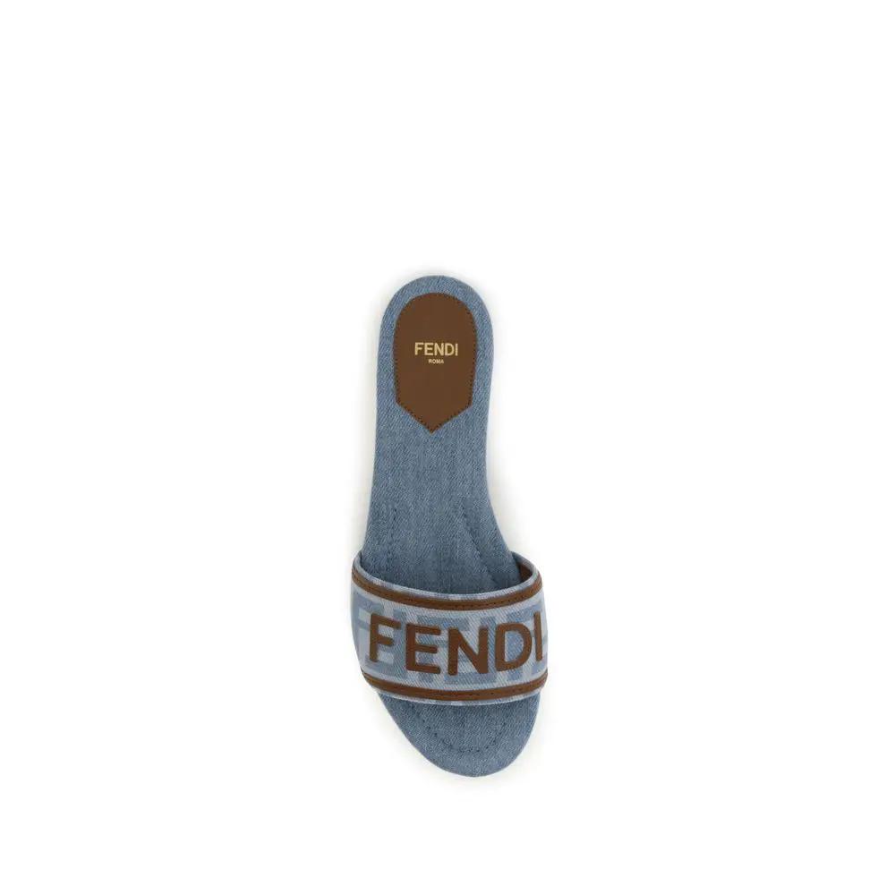 Fendi Fendi Blue Cotton Flat Sandals