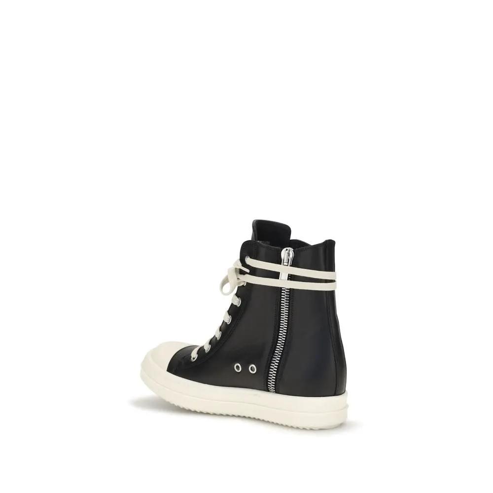 Rick Owens Black Calf Leather Bos Taurus High Top Sneakers