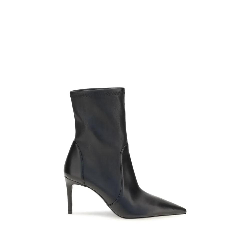 Stuart Weitzman Black Calf Leather Bos Taurus Ankle Boots