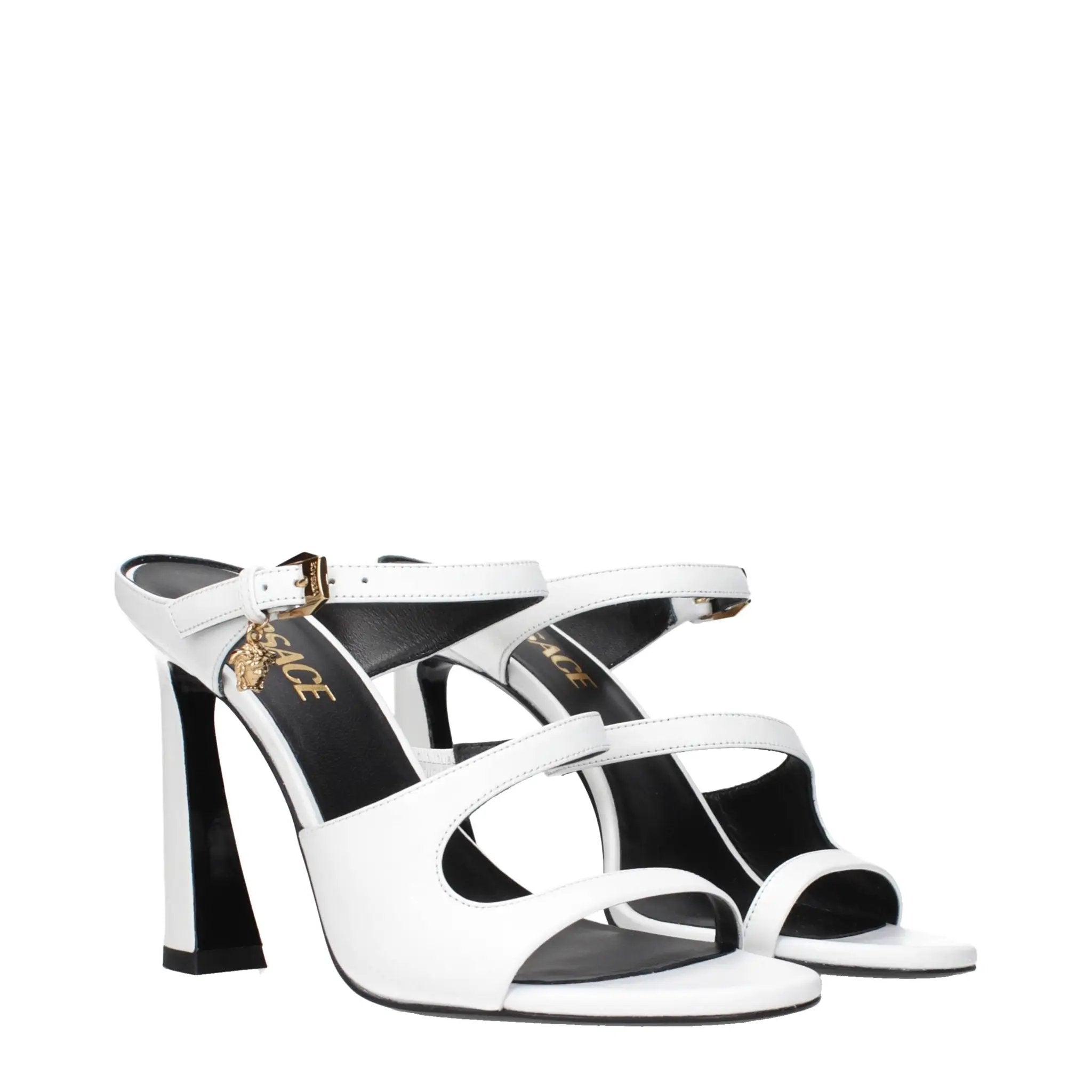 Versace White Leather Stiletto Heel Sandals
