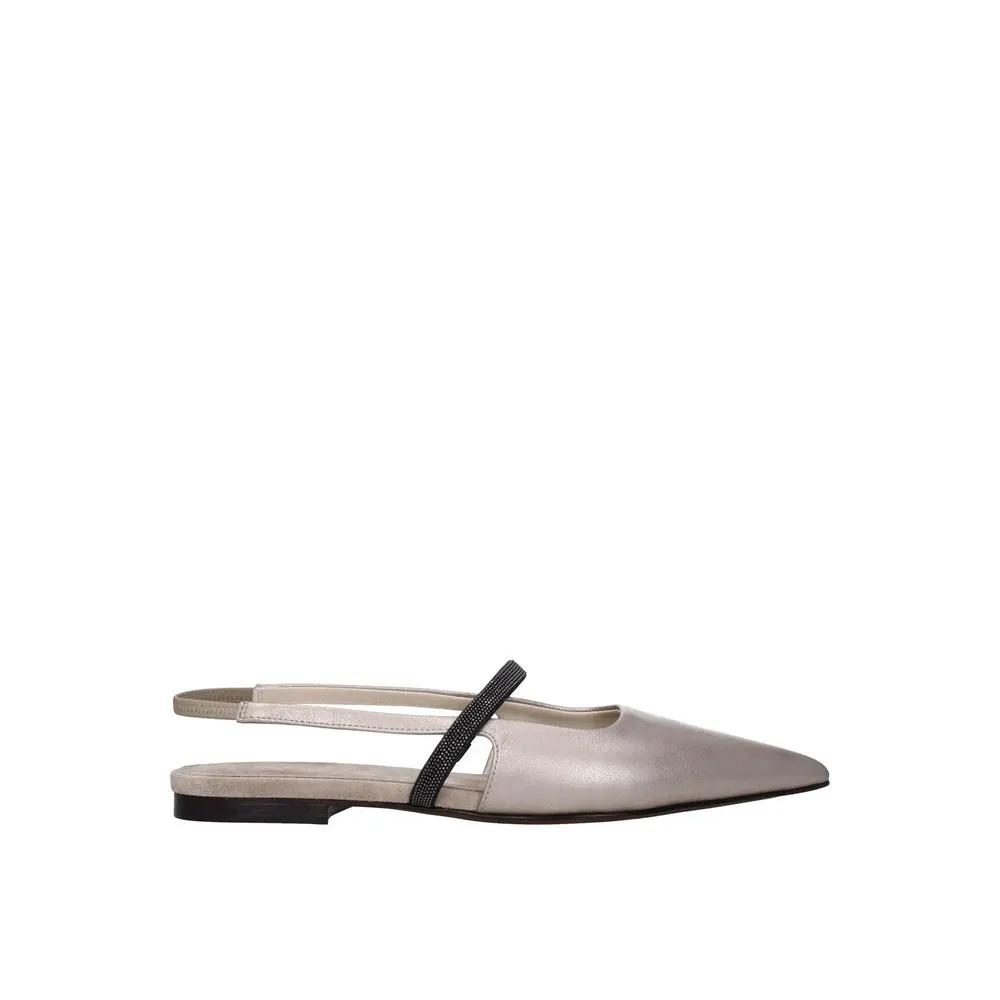 Brunello Cucinelli Beige Leather Ballet Flats