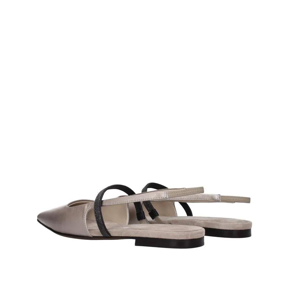 Brunello Cucinelli Beige Leather Ballet Flats