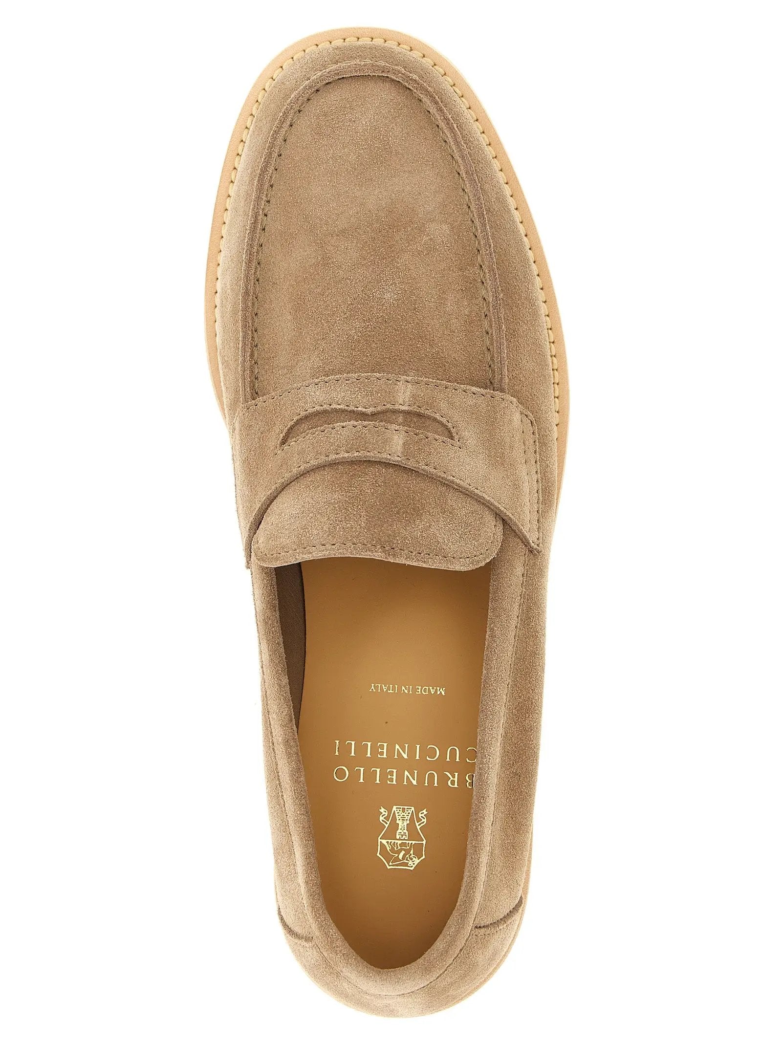 Brunello Cucinelli Beige Calfskin Slip-On Loafers