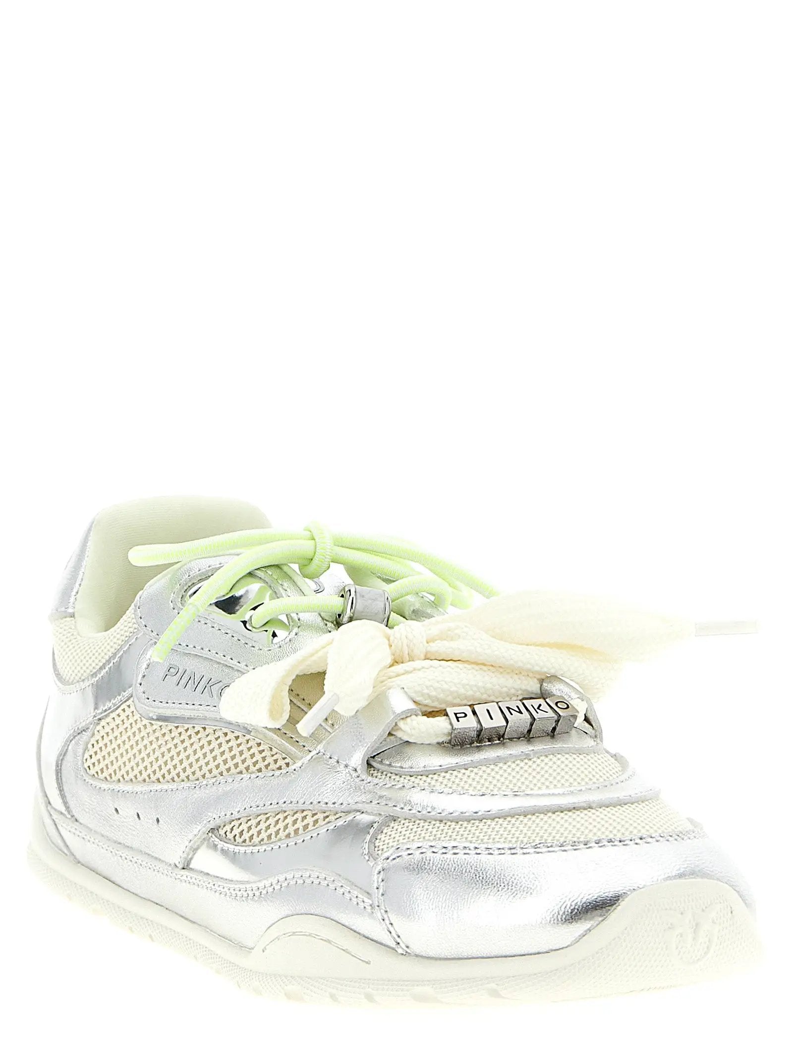 PINKO Silver Leather Athletic Sneakers