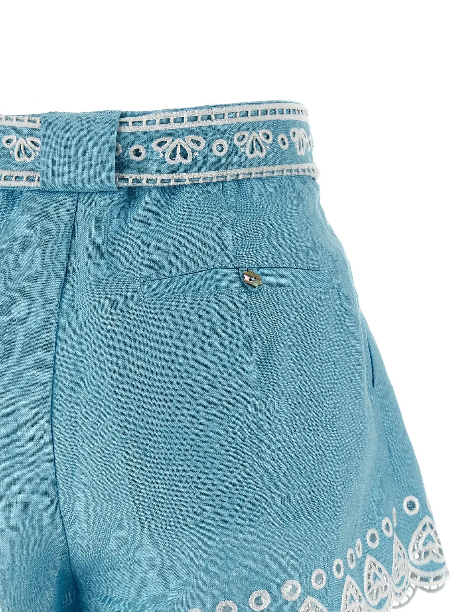 FARM RIO Blue Linen Bermuda Shorts
