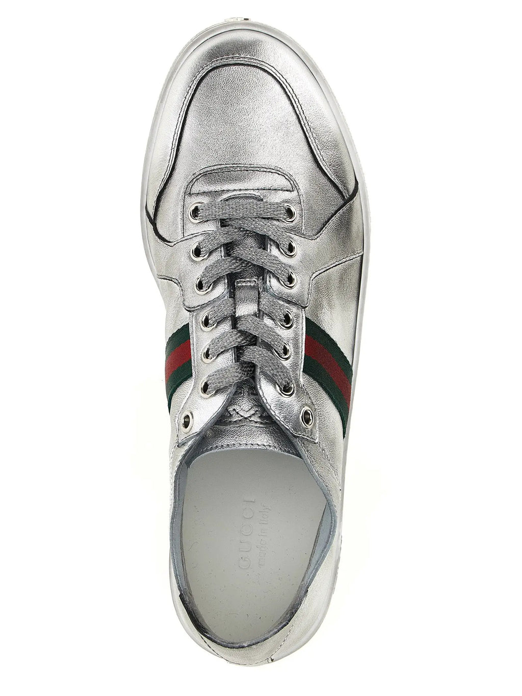 Gucci Silver Lamb Leather Athletic Sneakers