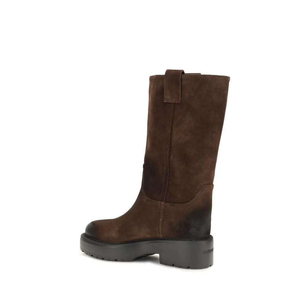 Miu Miu Brown Calf Leather Bos Taurus Ankle Boots