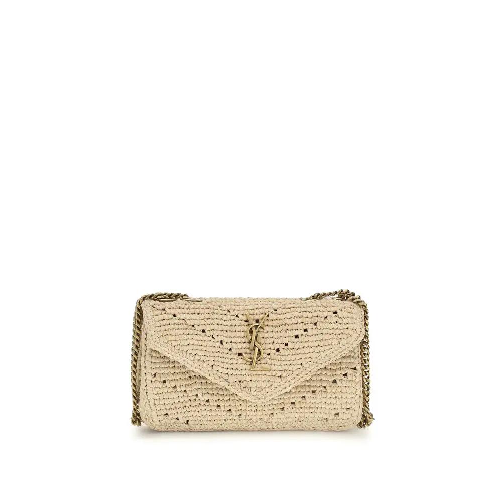 Saint Laurent Beige Raffia Shoulder Bag