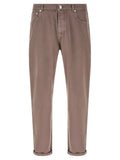 Pantalon décontracté en coton marron Brunello Cucinelli