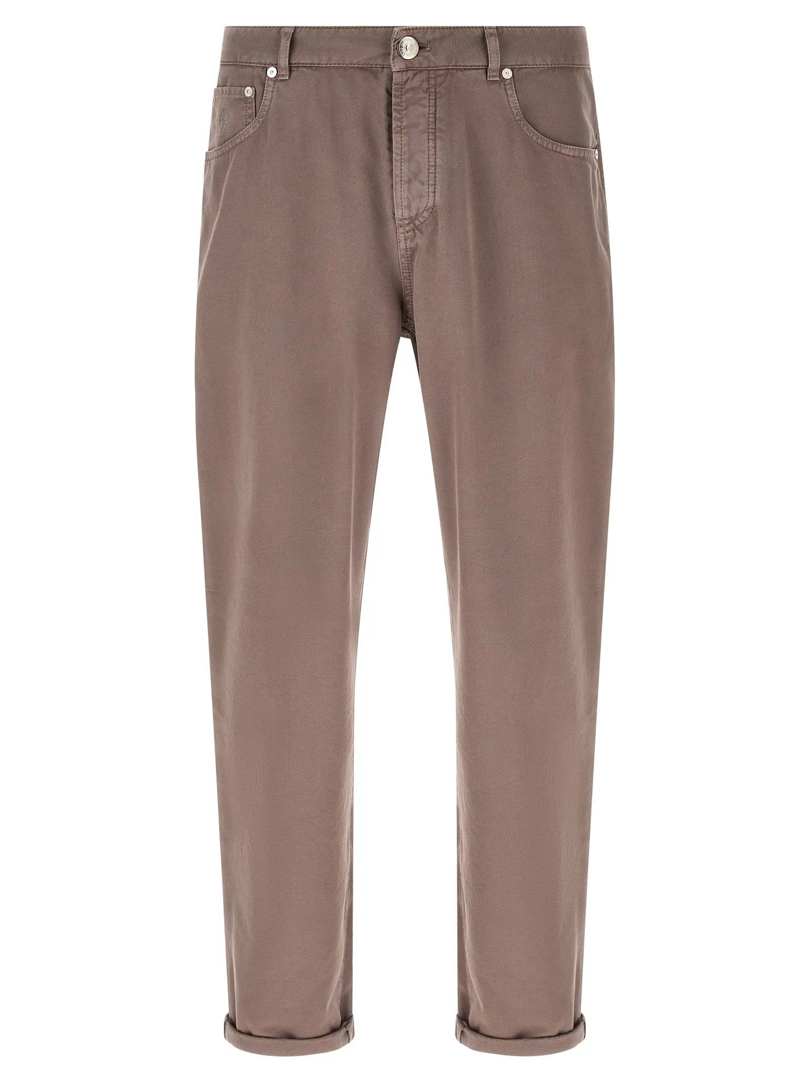 Pantalon décontracté en coton marron Brunello Cucinelli