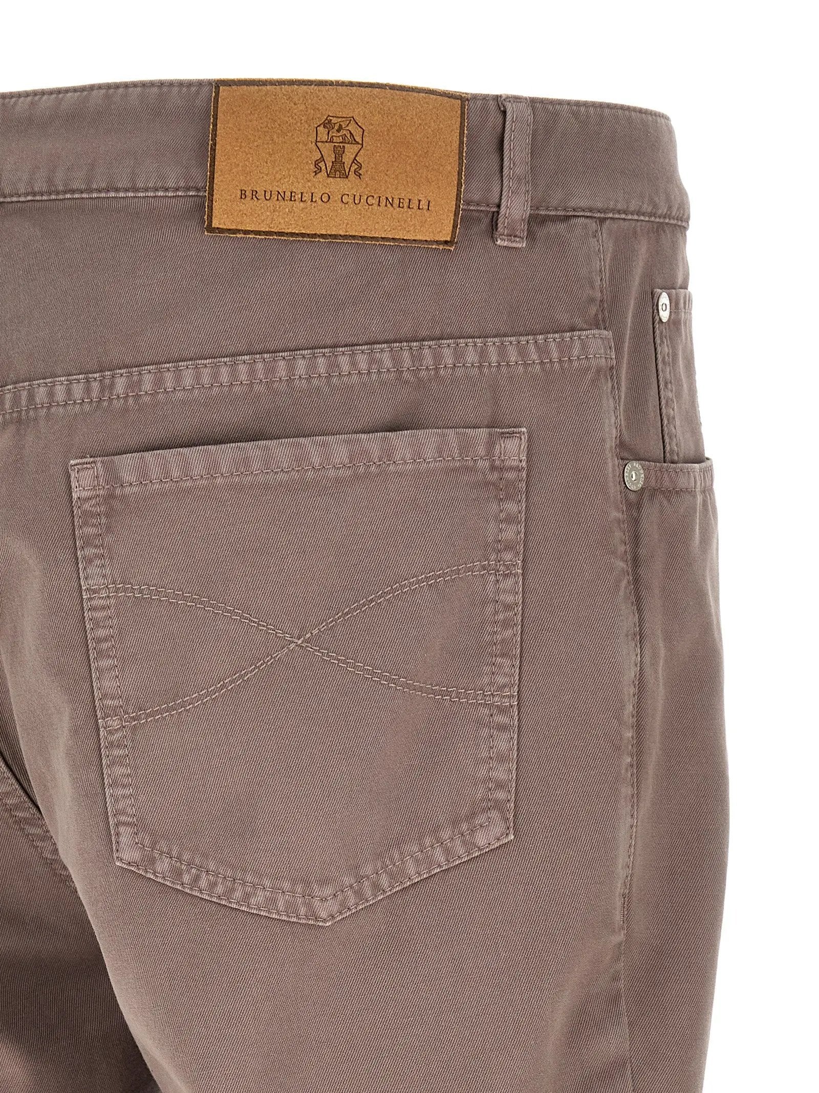 Pantalon décontracté en coton marron Brunello Cucinelli