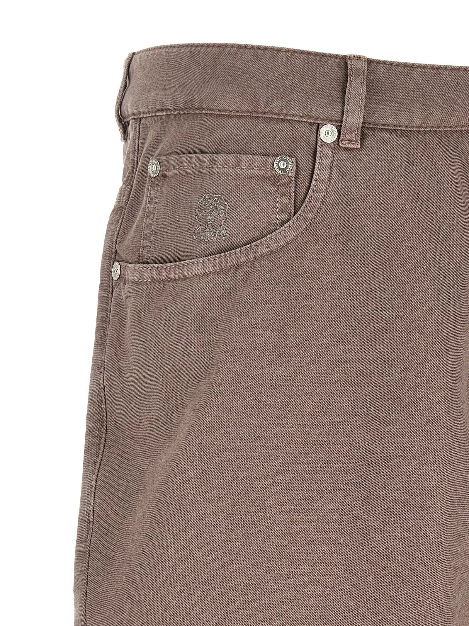 Pantalon décontracté en coton marron Brunello Cucinelli