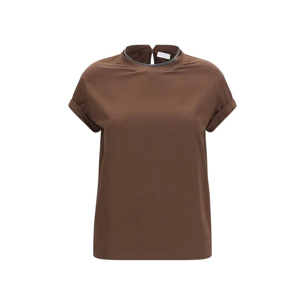 T-shirt Brunello Cucinelli marron en élasthanne