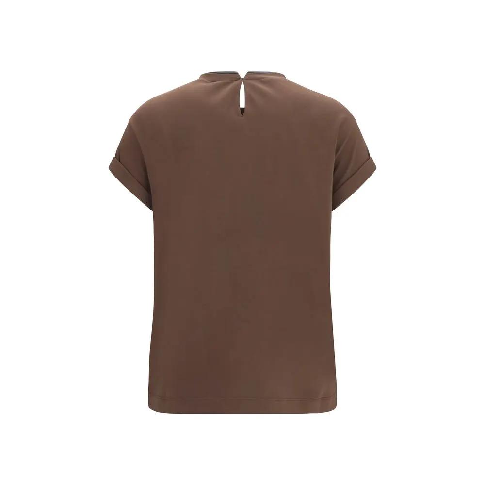 T-shirt Brunello Cucinelli marron en élasthanne