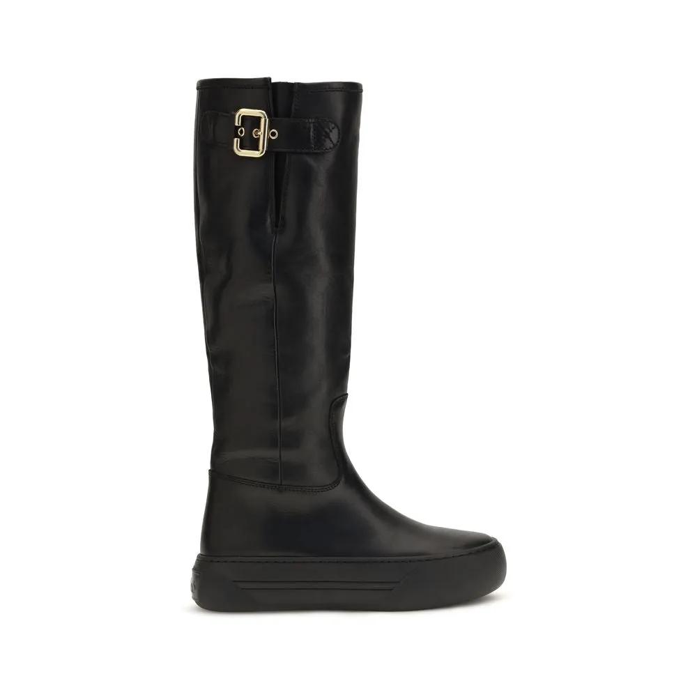 Bottes plates Chloé en cuir de veau noir Bos Taurus