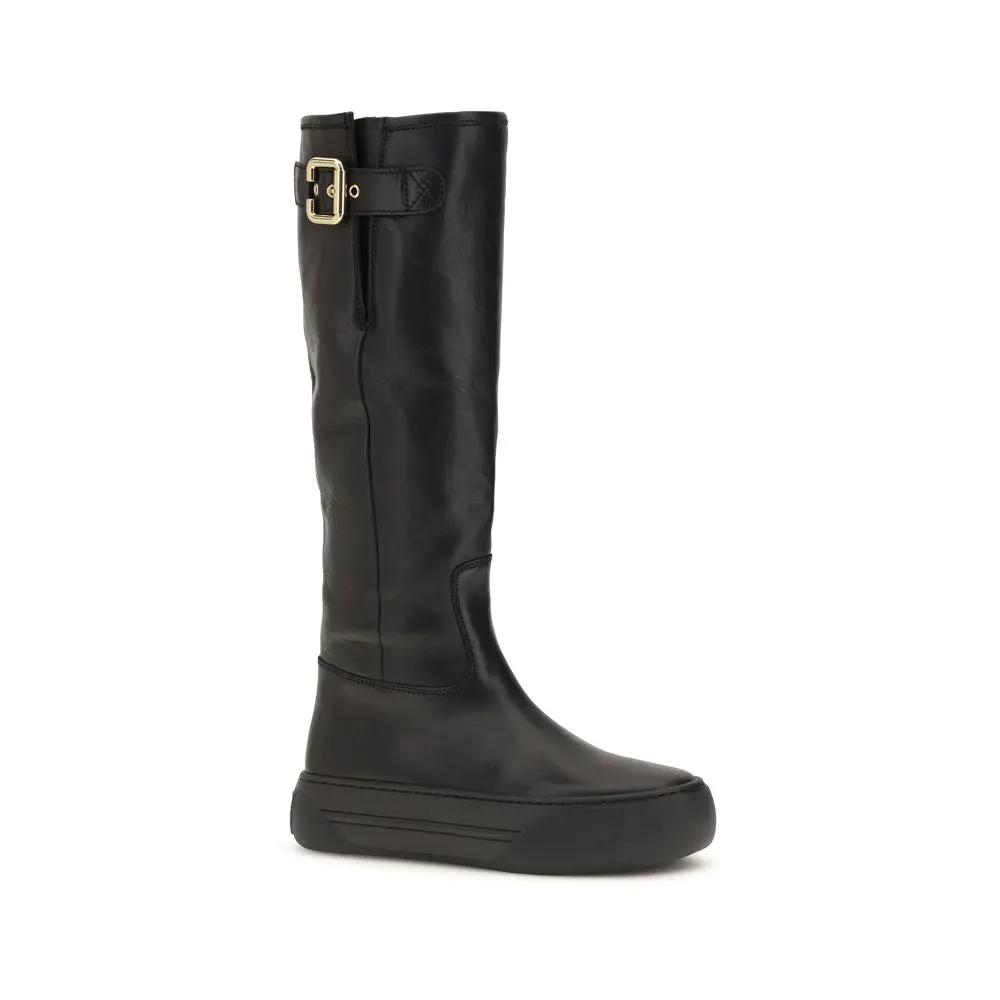 Bottes plates Chloé en cuir de veau noir Bos Taurus