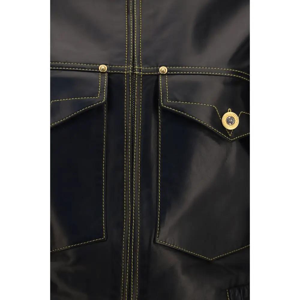 Versace Black Lamb Ovis Aries Aries Leather Jacket