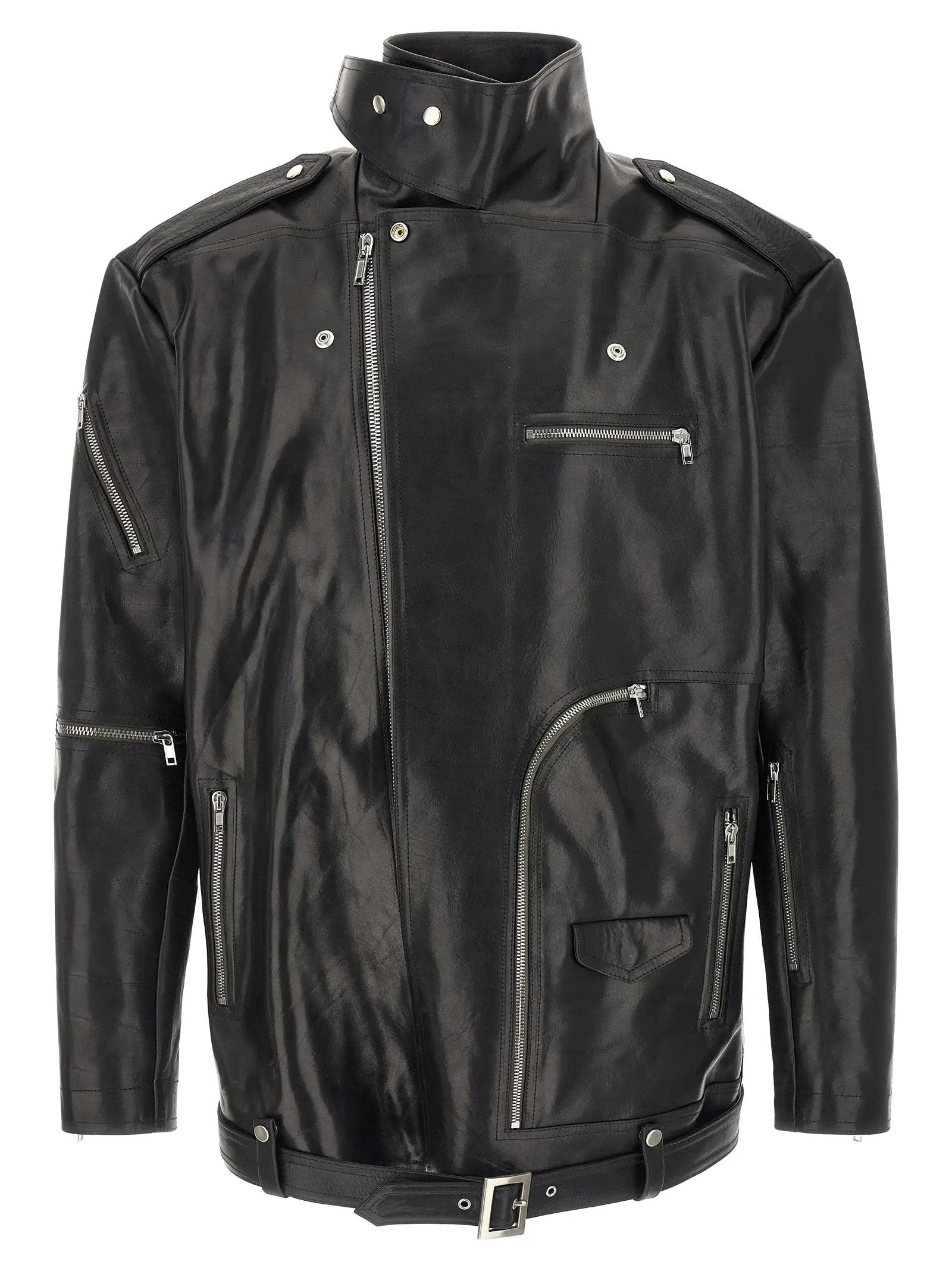 Rick Owens Black Bull Skin Leather Jacket