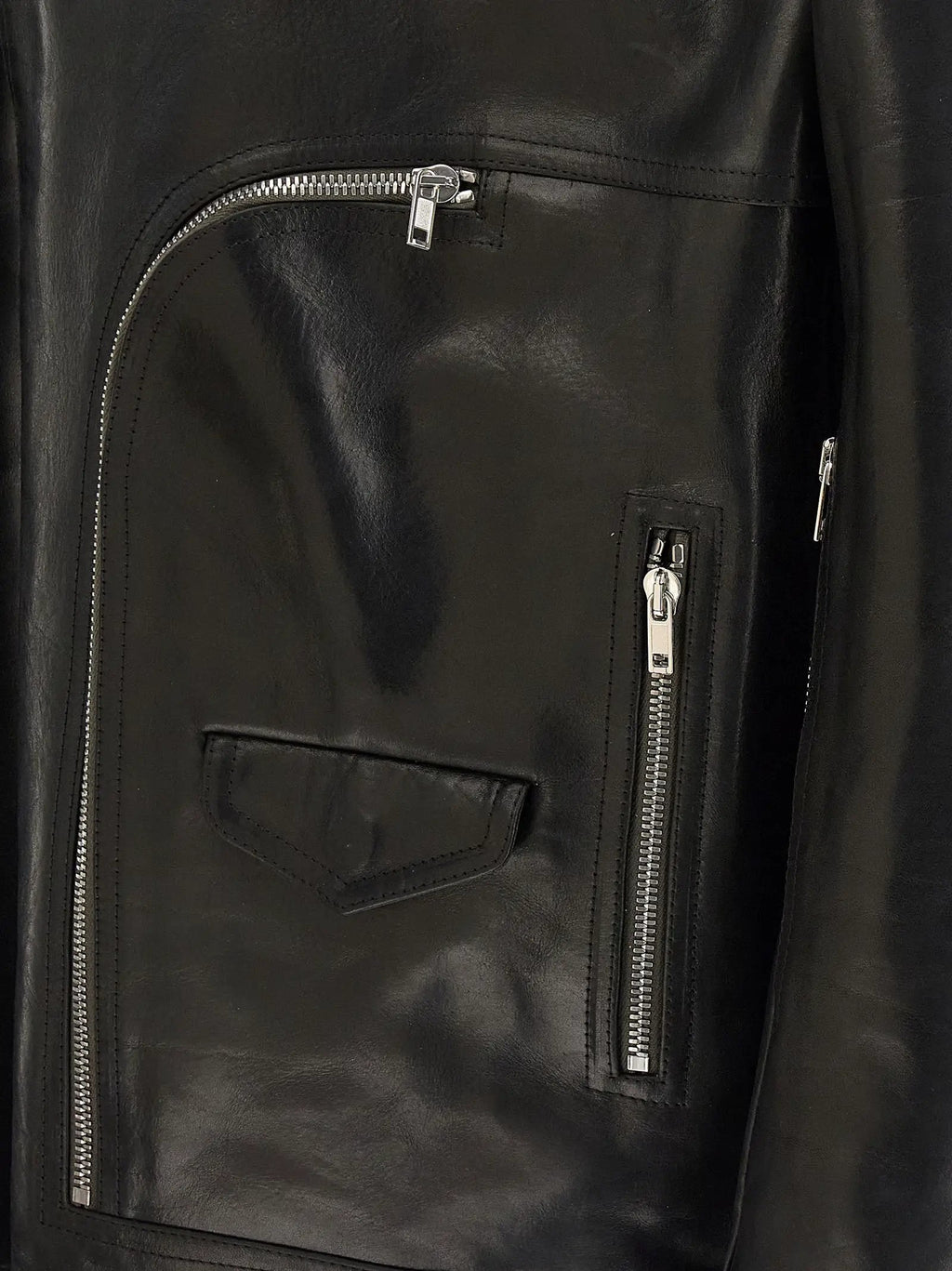 Rick Owens Black Bull Skin Leather Jacket