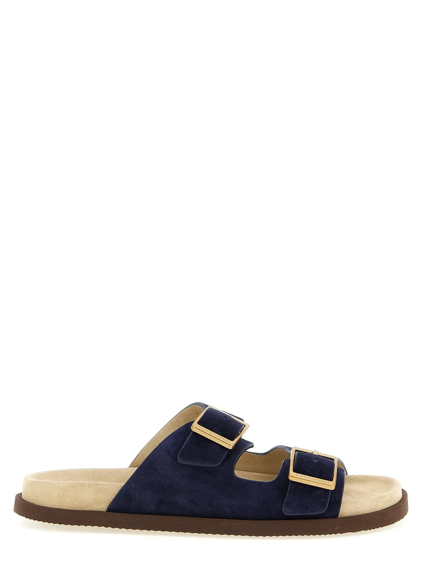 Mules Brunello Cucinelli en cuir de veau bleu
