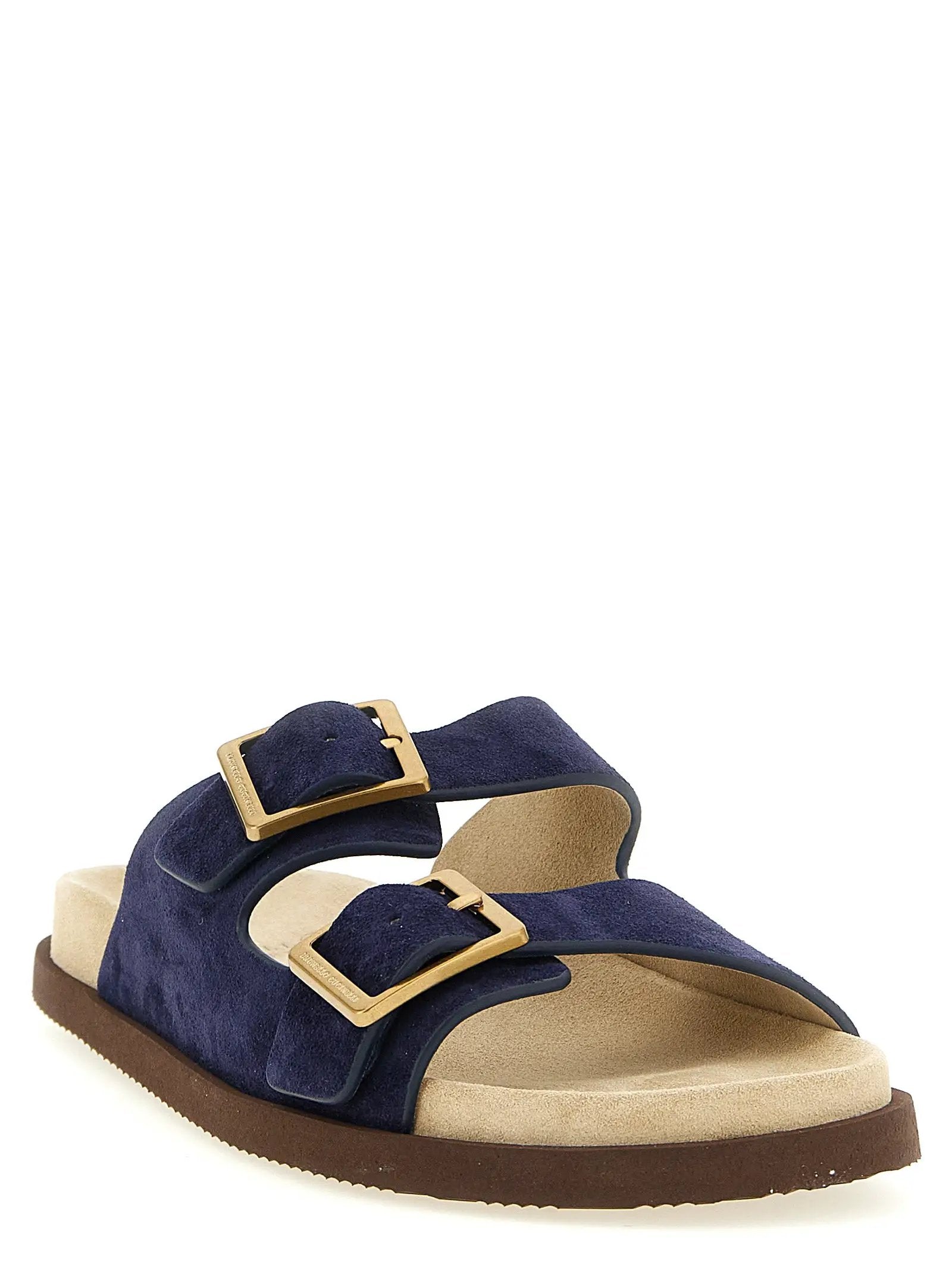 Mules Brunello Cucinelli en cuir de veau bleu