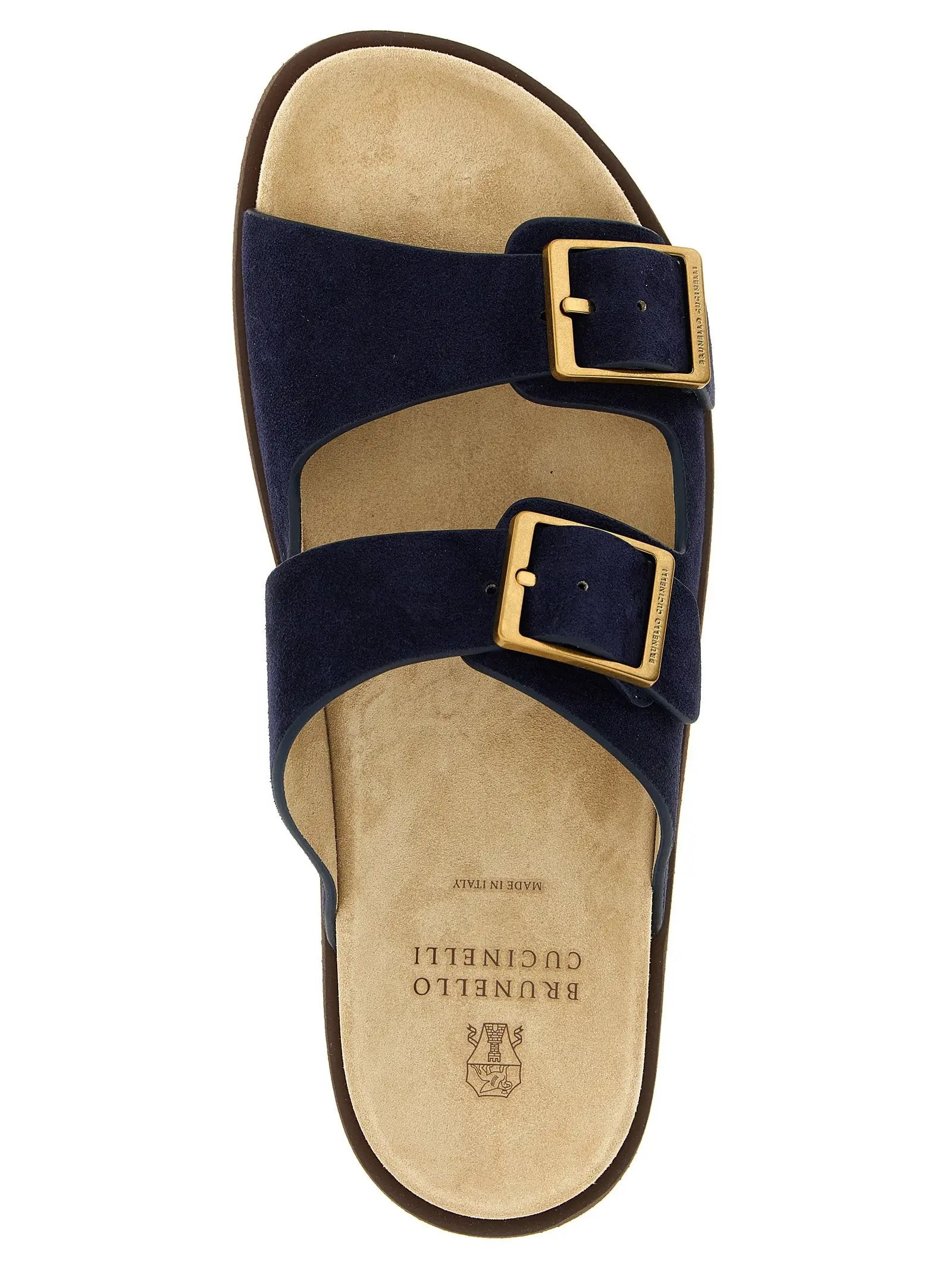 Mules Brunello Cucinelli en cuir de veau bleu