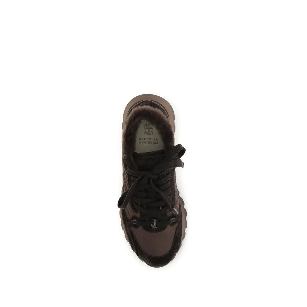 Brunello Cucinelli Black Calf Leather Bos Taurus Athletic Sneakers