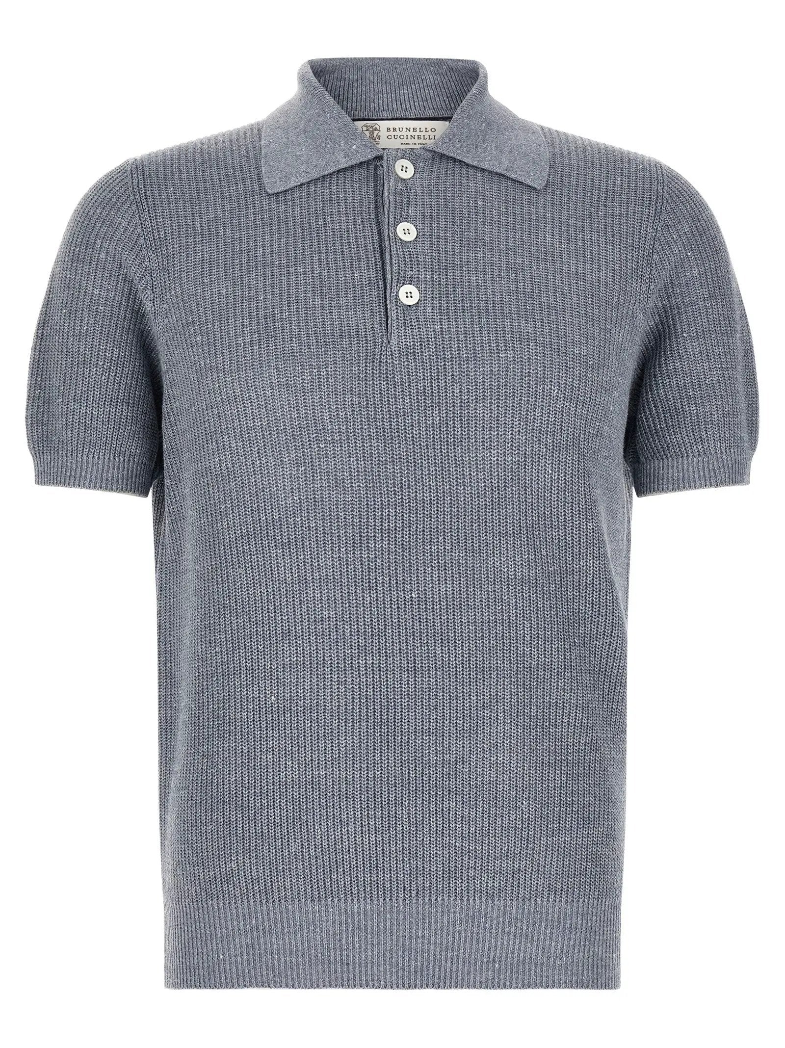 Brunello Cucinelli Blue Linen Polo Shirt