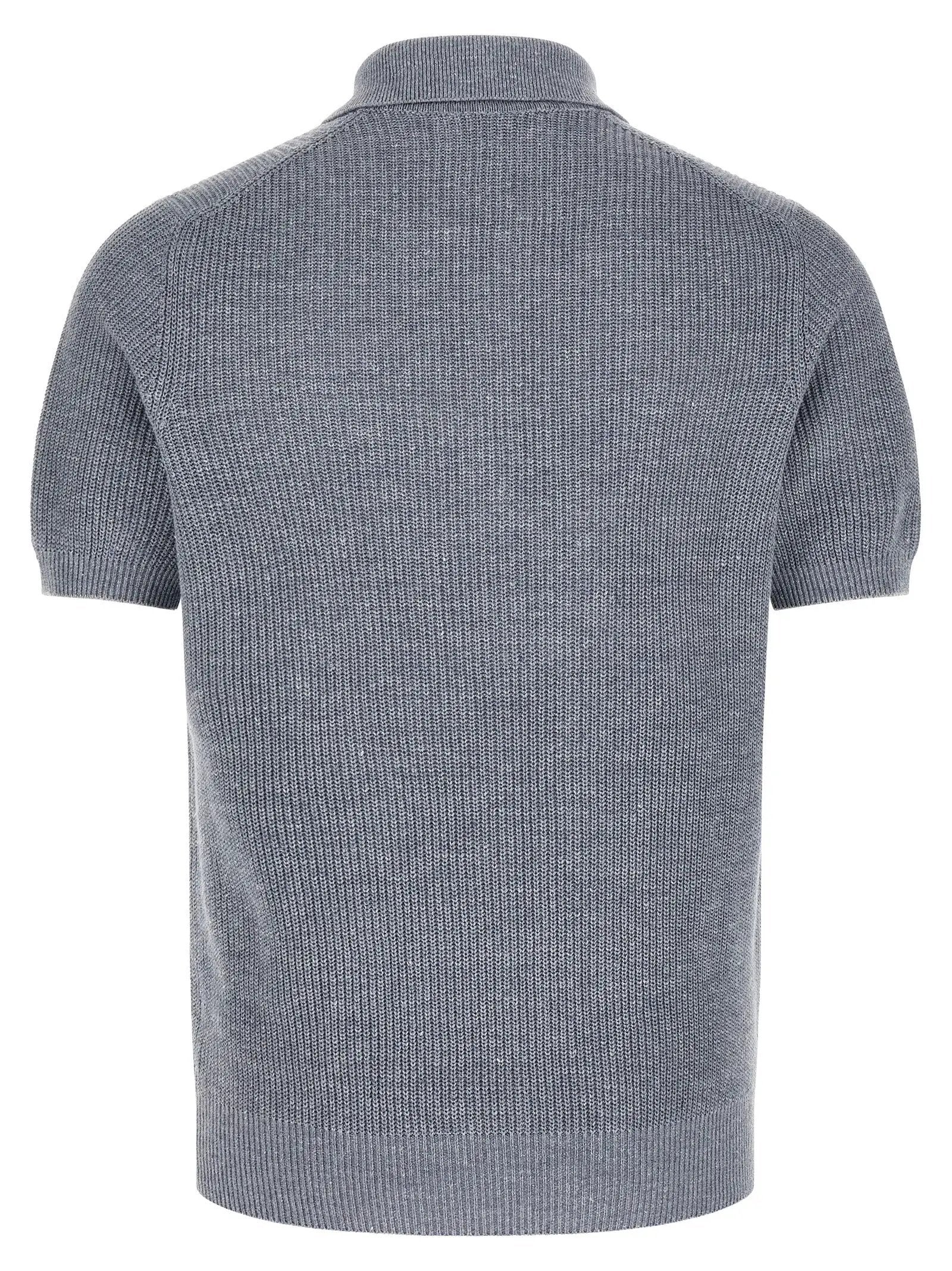 Brunello Cucinelli Blue Linen Polo Shirt