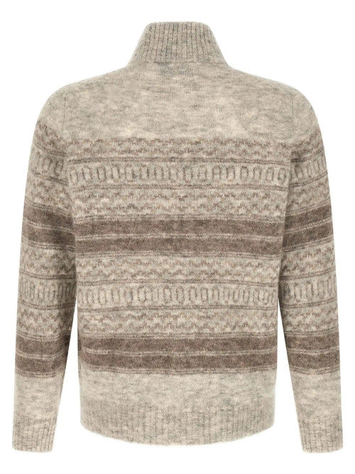 Cardigan en Cuir et Alpaga Beige Brunello Cucinelli