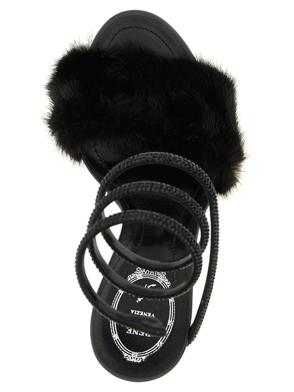 RENE CAOVILLA Black Leather Stiletto Heel Sandals