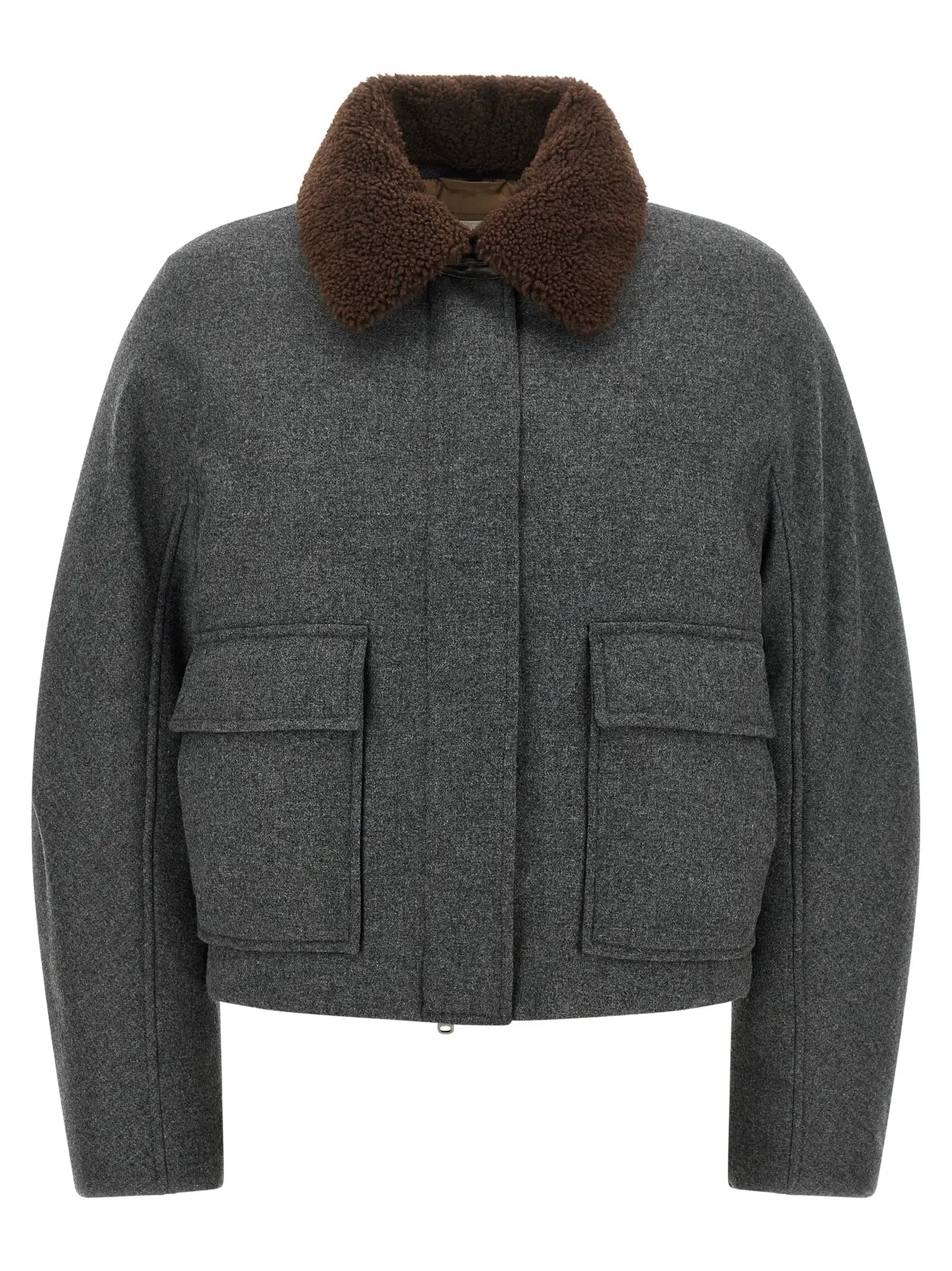 Veste longue Brunello Cucinelli grise en laine vierge