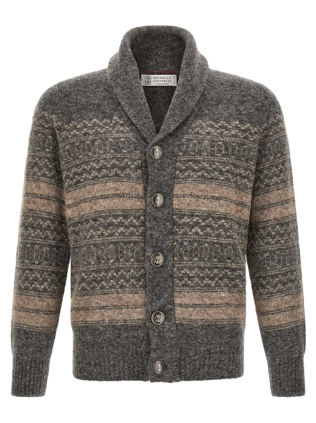 Cardigan en cuir d'alpaga gris Brunello Cucinelli