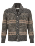 Cardigan en cuir d'alpaga gris Brunello Cucinelli