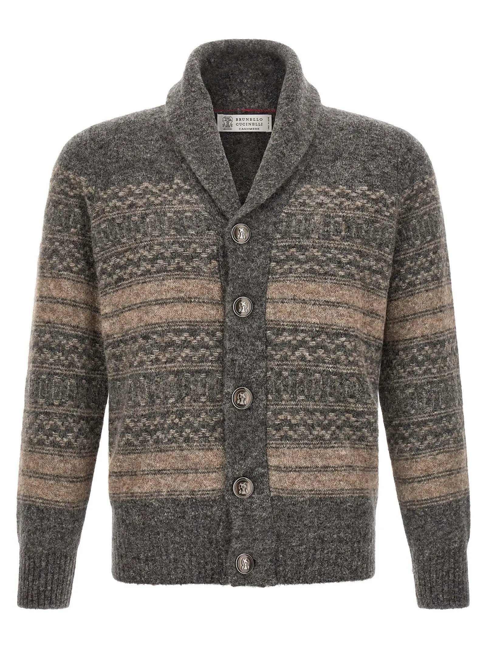 Cardigan en cuir d'alpaga gris Brunello Cucinelli